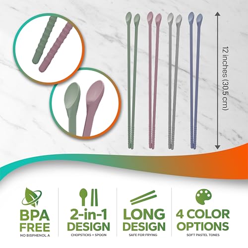 Long Silicone Cooking Chopsticks 12 Inch, 3 Pairs Pink Green Grey 3 Color Set