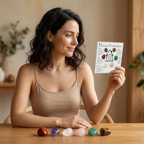 House Protection Natural Crystal Set for Negative Energy Removal, Home Protection Healing Stones for EMF Cleansing & Spiritual Blessing, Ideal for New Home Gift, Housewarming Kit