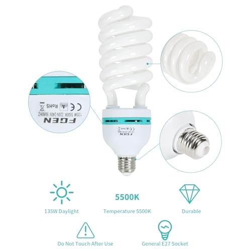 Skytex 2pcs 135W Light Bulb 5500K CFL Daylight Spiral Softbox Lighting Kit Bulb in E27 Socket for Photography Photo