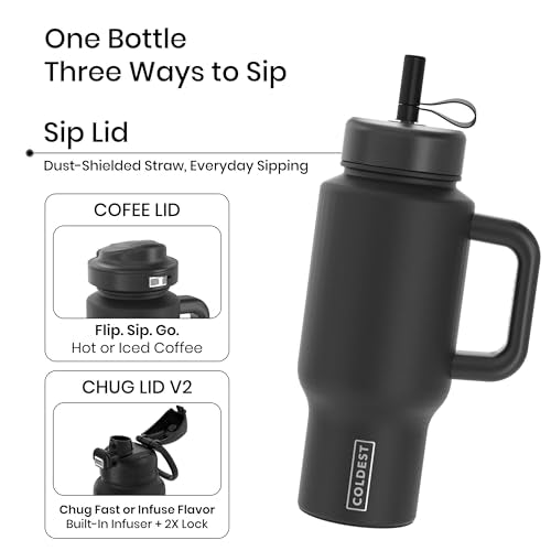 Coldest Tumbler with Handle & Coffee Lid - 100% Spill Proof Tumbler (3 Lids) - Stainless Steel Insulated Leakproof Tumblers for Women & Men - Cup Holder Friendly - 24 oz (Baby Fireflies) Baby Fireflies