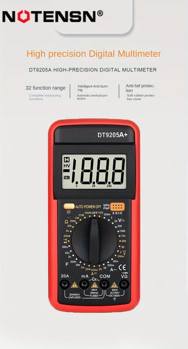 [Australia - AusPower] - DT9205A+ Digital Multimeter, 1000V True RMS Auto-Ranging Voltmeter, Professional Electrician Tools with Temperature/Diode/Continuity Test, Anti-Burn & Full Protection for Home/Car/Industrial Use 