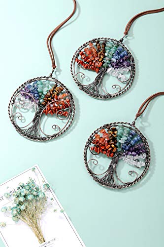 JSDDE 7 Chakra Reiki Healing Crystal Life Tree Hanging Ornament Wire Quartz Gemstone Wall Hanger Home Office Decoration Meditation Balancing 7 Chakra Crystal