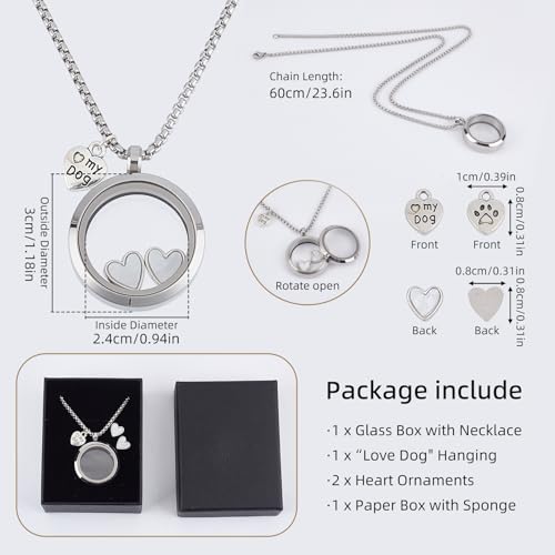 NICENEEDED Pet Fur Memorial Necklace, Dog Ashes Keepsake Necklace, Transparent Glass Circle Small Pet Urn Pendant Memorial Jewelry for Pet