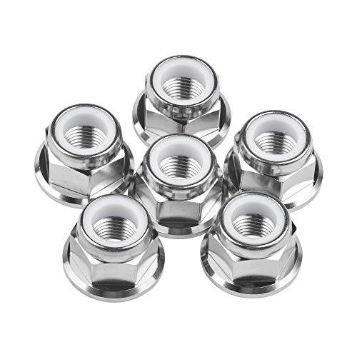 Wanyifa titanium M12 flange nylon lock nuts, 1.25mm pitch, six-piece pack