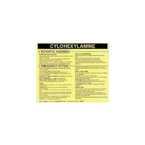 Brady 93517 Vinyl Hazardous Material Label , Black On Yellow, 3 3/4" Height x 4 1/2" Width, Legend "Cylohexylamine" (25 Labels per Package)
