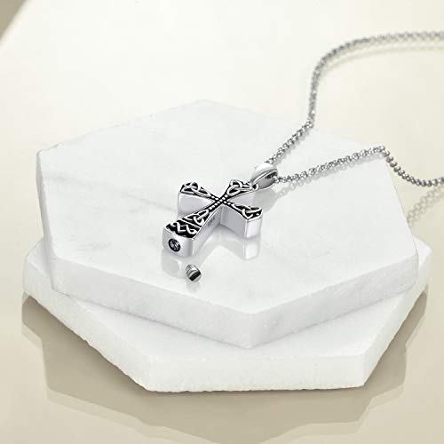 VONALA Celtic Cross Urn Necklace for Ashes Sterling Silver Cremation Memorial Jewelry Vintage Religious Jewellery