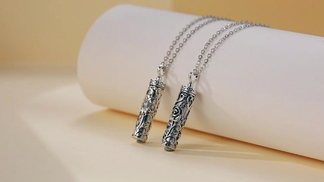 Sterling Silver Flower Tree Life Cremation Urn Necklace for Women 1-Cylinder Rose