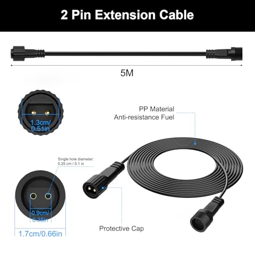 Fairy Lights Extension 5 m 2-Pin Fairy Lights Extension Cable, cshare IP65 Waterproof Extension Cable Fairy Lights Outdoor for G40 Globe Lights, Icicle Lights, Garden Light, Black