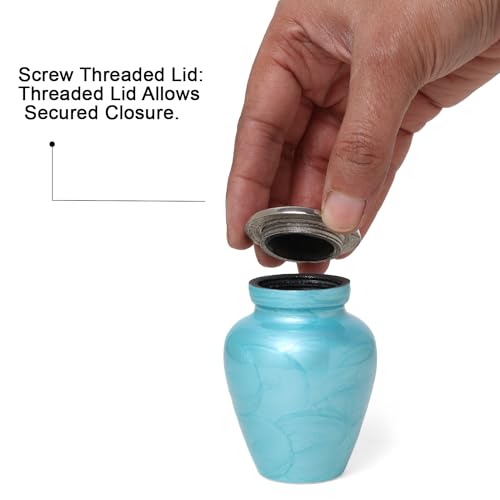Ocean Blue Mini Urn for Human Funeral Remains | Serenity Funeral Ash Storage Box | Velvet Pouch | Paper Funnel | Beautifully Handcrafted Sacred Ash Containers Small Ocean Blue