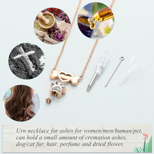 Paw Cremation Urn Necklace for Humen Ashes Pet Bones Ashes Pendant Stainless Steel Memorial Cat Dog Ashes Necklace Keepsake Jewelry for Men Women Rose gold
