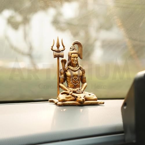 Artarium Meditating Lord Shiva Idol 4 Inch Antique Finish, Mahadev Resin Statue for Home Decor, Car Dashboard Ornament, Office Desk Decoration, Hindu God Murti, Spiritual Gift Antique-meditating (4 Inch)