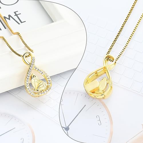 XSMZB Cremation Jewelry for Ashes Infinity Urn Necklaces for Ashes Pendant Locket Keepsake Memorial Jewelry for Urns Butterfly-Gold