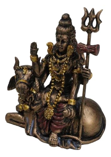 Ebros Eastern Enlightenment Vastu Hindu God Mahadeva Lord Shiva Sitting On Nandi Bull Miniature Figurine 3" Tall Auspicious Yogi Deity Mini Sculpture