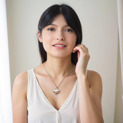 Heart Cremation Urn Necklace Pendant for Human Ashes Memorial Keepsakes Cremation Jewelry Loved One Memorial Jewelry - A piece of my heart Lives in heaven Silver-Rose Gold