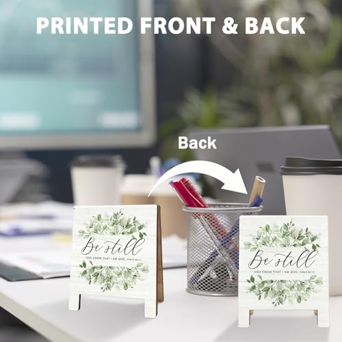 Inspirational Christian Desk Decor, Bible Verse Desk Sign, Christian Gifts for Women Men, Be Still and Know That I Am God Religious Wooden Plaque Sign for Office Decoration Cubicle Accessories 01-Bible(Office04)