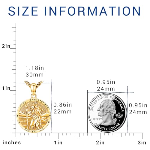 Eusense Saint Necklace Sterling Silver 925 Protection Jewelry for Men Women Patron St Medals Amulet Pendant Gold E-St Christopher