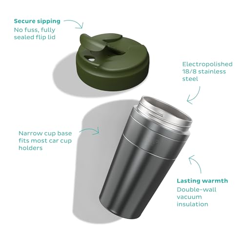 KeepCup Commuter Insulated Travel Mug, 16 oz Stainless Steel Coffee Tumbler with Leakproof Flip Lid, Pine 16 Ounces
