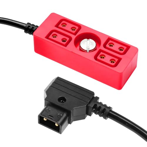 Alvin's Cables Dtap Splitter Cable Dtap Male to 4 Port D Tap Female Splitter Hub Power Coiled Cable for ARRI RED Teradek SmallHD SmallRig V-Mount|Gold-Mount Battery, Red Red Coiled Cable with Screw