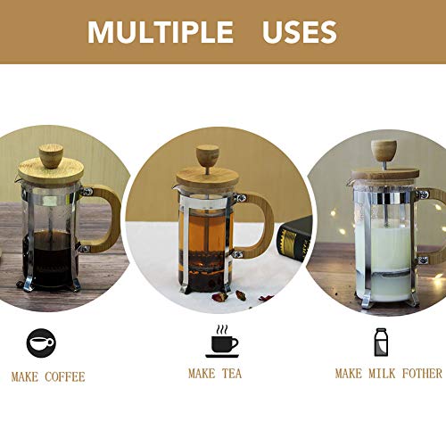 Sivaphe 12 oz French Press Coffee/Tea Maker Single Cup Espresso Press Stainless Steel Filter 0.35L High Borosilicate Carafe Durable Bamboo Handle Small Coffee Maker 12 oz Bamboo