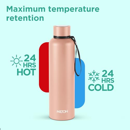 Milton Aura 1000 Thermosteel Bottle, 1.05 Litre, Beige | 24 Hours Hot and Cold | Easy to Carry | Rust & Leak Proof | Tea | Coffee | Office| Gym | Home | Kitchen | Hiking | Trekking | Travel Bottle