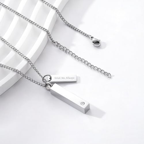 Crystal Black Cremation Jewelry for Ashes Silver Urn Necklace for Ashes, Birthstone Cube Urns Memorial Ashes Necklace Pendant Keepsake, Cremation Urn Jewelry Bar Locket With CZ 1 Pack Silver Keepsake