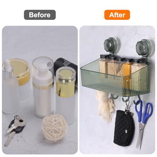 uxcell 1Set Suction Cup Shower Caddy with Hooks, 3Pcs Suction Cup Shower Organizer Shelf Wall Mount Dispenser Rack Storage Shelf for Bathroom Kitchen, Green