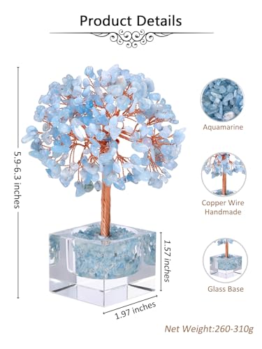 Jovivi Aquamarine Tree with Square Glass Base for Women Birthday Gifts