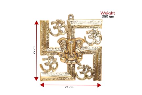 KridayKraft Ganesha Metal Statue,Ganpati Wall Hanging Sculpture,Metal Swastik Ganesha Murti Lucky for Home & Office, Gold