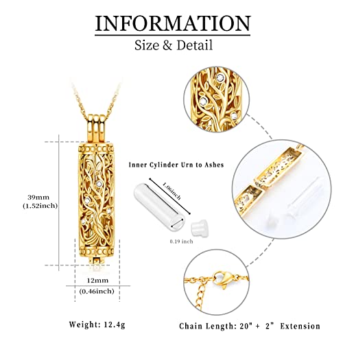 shajwo Cremation Cylinder Urn Ashes Necklace for Women Men Tree-Gold