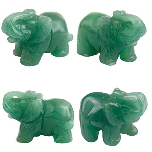 SUNYIK Pack of 5 Green Aventurine Elephant Figurine Set