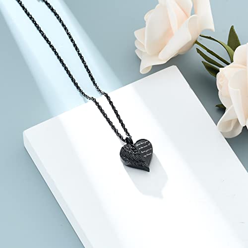 shajwo Cremation Heart Urn Necklace Ashes Jewelry for Women Men Keepsake Pendant Memorial Locket Ash Holder Wing-G1 Black