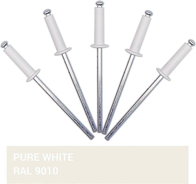 500 Generic pure white painted aluminium blind rivets, 1/8 x 15/32 inch, dome head with steel mandrels