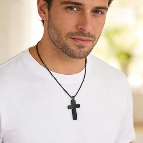 SOITIS Urn Necklace for Ashes Stainless Steel Black Cross Necklace Flag Cremation Jewelry Ash Pendant for Women Men Memorial Jewelry Necklace for Ashes