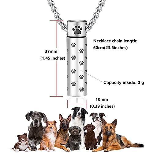 MOROTOLE Dog Urn Necklaces For Ashes Paw Print Ashes Urn Pendant Necklace Cylinder Cremation Necklace For Pet Ashes Urn Necklace For Puppy Pet Memorial Keepsake Jewelry Set-blacksilver