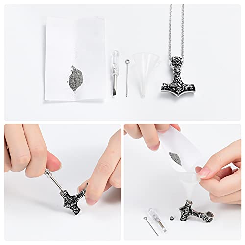 shajwo Mjolnir Thors Hammer Urn Necklace for Ashes for Men Celtic Nordic Viking Cremation Jewelry for Women Keepsake Memorial Ashes Pendant Thor Hammer-Silver