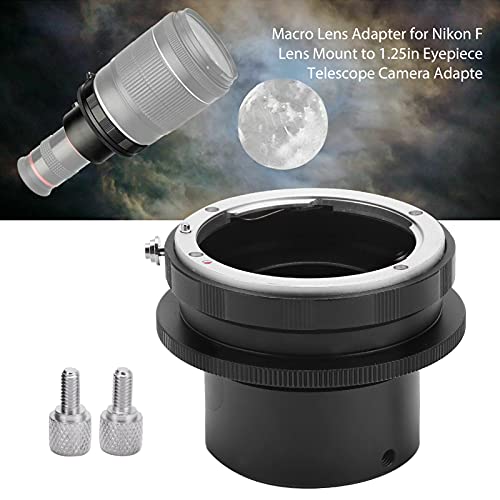 F Lens Mount to 1.25in Eyepiece Adapter, Anodic Oxidation Macro Lens Adapter Durable Manual Focus Black for Camera