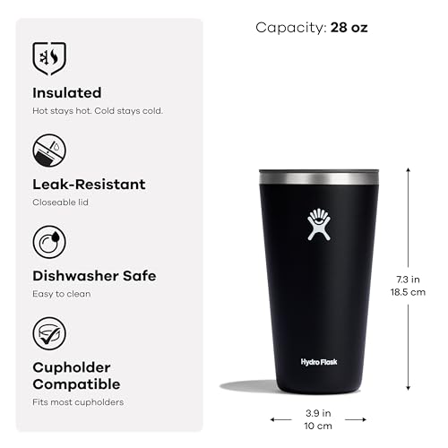 Hydro Flask All Around Tumbler Press-in Lid, Insulated Travel Mug, Stainless Steel Coffee Cup 28 Oz Surf Blue 28 Ounces
