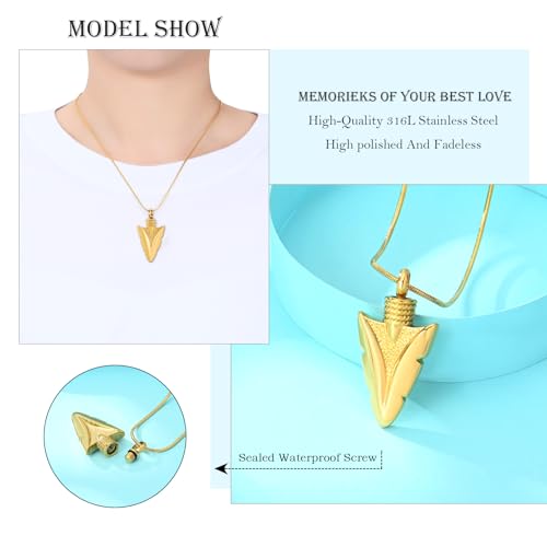 Hearbeingt Arrowhead Urn Necklace for Ashes Cremation Jewelry for Men Style A-Gold