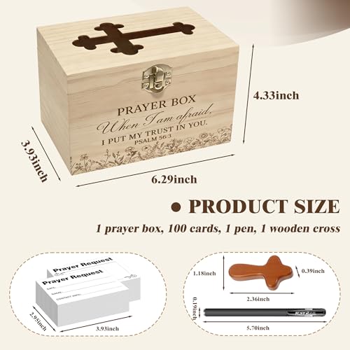 Prayer Box with Slot,200 Catholic Prayer Request Cards-Pen and Cross Jewelry Gifts,Used for Daily in Church Worship and Religious Devotions,Christian First Communion Gifts. (200) 200