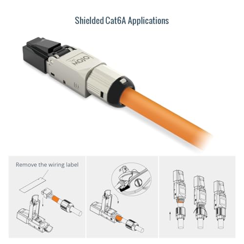 Tecmojo 2 x CAT6A STP Shielded RJ45 Plug Toolless Field Plug 10 Gigabit for 23-26 AWG Cable Silver