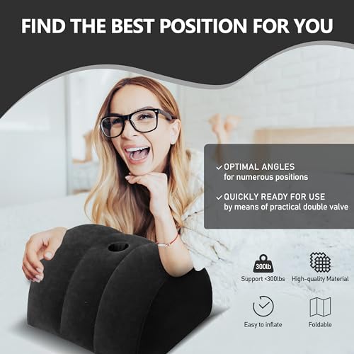 Inflatable Wedge Pillow for Travel & Sleeping - Portable Back,Knee,Leg Position Support Pillow,Ergonomic Arm Wedge Pillow,Camping,Lightweight Bed Sofa Positioner (Black) Black