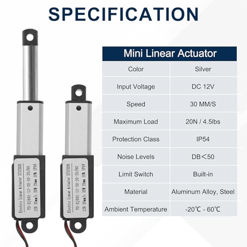 DTGN DC12V Mini Electric Linear Actuator 25mm(Stroke) - 20N/4.5lbs - 30mm/s Speed IP54 Waterproof Linear Actuator W/Brackets & Screws for Robotics, Cabinets, Home Automation 1" x 1.2"/s