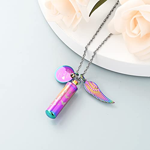 shajwo Cylinder Urn Ashes Necklace for Women Men Cremation Jewelry Rainbow