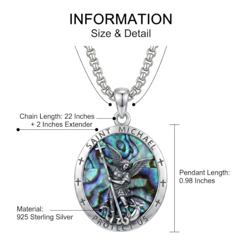 YAFEINI Saint Michael Necklace Sterling Silver St Michael the Archangel Pendant Amulet for Men Women Religious Jewellery Gifts