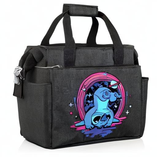 PICNIC TIME Disney Lilo & Stitch Upside Down On The Go Lunch Bag, Soft Cooler Lunch Box, Insulated Lunch Bag, (Black)