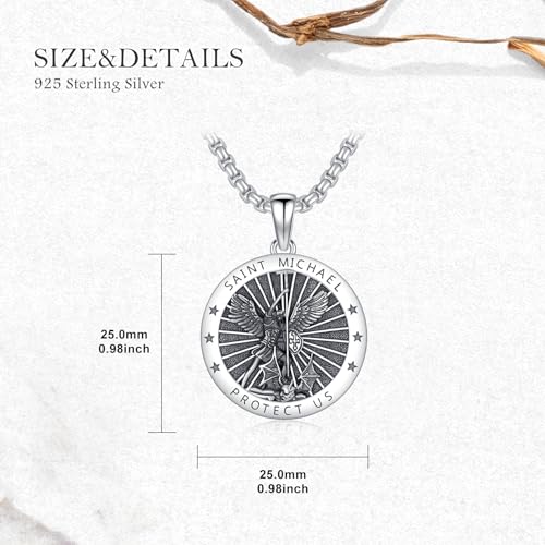 Saint Michael Necklace for Men Women 925 Sterling Silver St Michael Necklace with Stainless Steel Chain St. Michael the Archangel Necklace Saint Michael Pendant Necklace