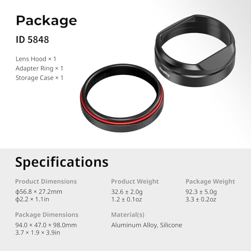 SmallRig X100VI Square Lens Hood Sun Shade, Shading Hood for FUJIFILM X100VI / X100V, Lens Hood Sun Shade,Aluminum Alloy, Anti-Scratch Protective Cover, Compatible with Filters,Anti-Glare- 5848 Black