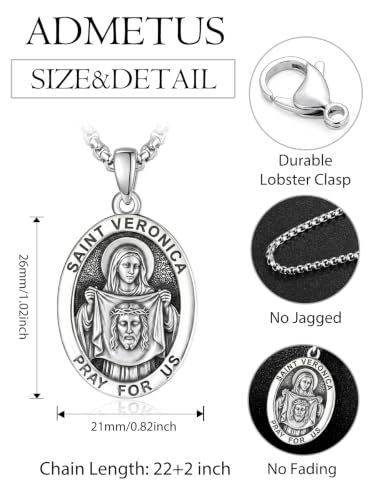 ADMETUS 925 Sterling Silver Patron Saint Necklaces 2-Medal-Saint Veronica