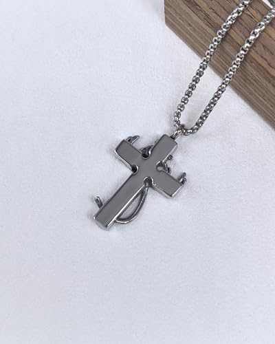 Cross Urn Necklace for Ashes Deer Antler Hook Cremation Jewelry Fishhook Memorial Keepsake Urn Pendant Ashes Holder for Women Men Silver