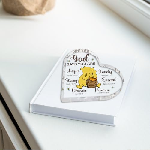 Cute Bear Inspirational Acrylic Desk Accessories Sign, Christian Religious Gifts for Women, Bear Bible Verse Encouragement Presents for Sister Mom Friend, Home Office Desk Decor Cheer Plaques Bear-5 4.0x4.0